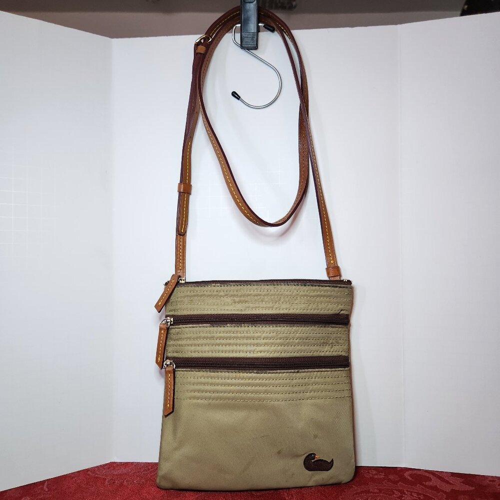 Dooney And Bourke Tan Green Canvas Crossbody Bag